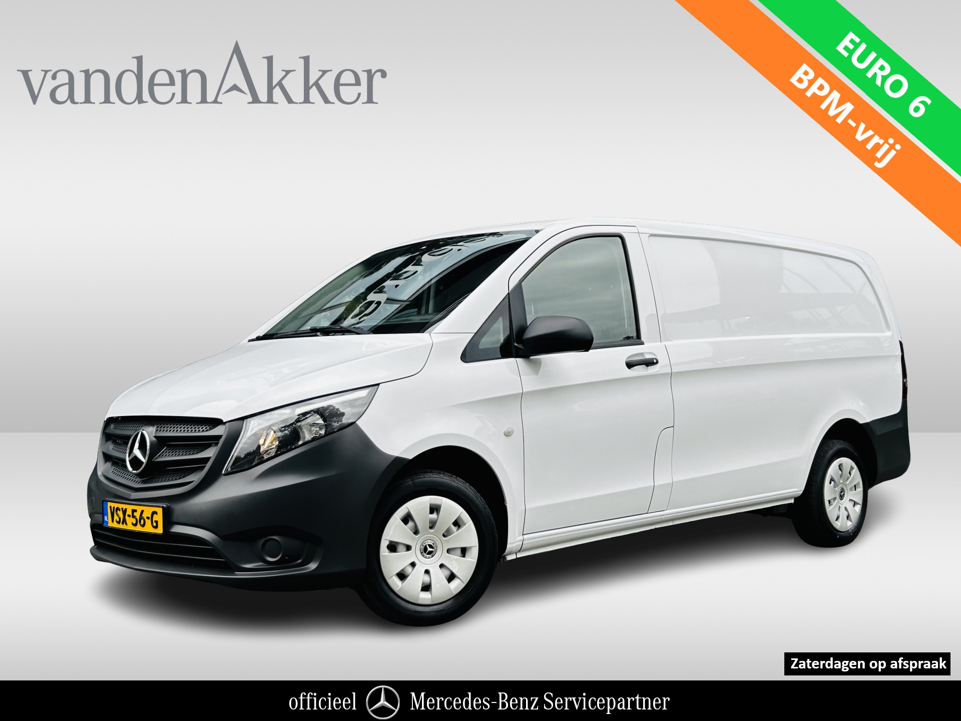 Vito 110 CDI L2 Lang RWD · € 398,- p/mnd · Airco · Achterklep · 12 mnd Garantie · 2000kg · Bank · Radio · CV · Betimmering · Wieldoppen