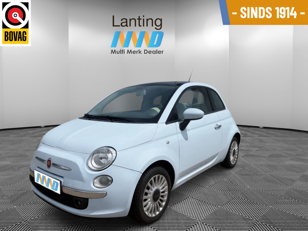 Fiat 500 1.2 4 cilinder Lounge, pano dak, airco, baby blauw
