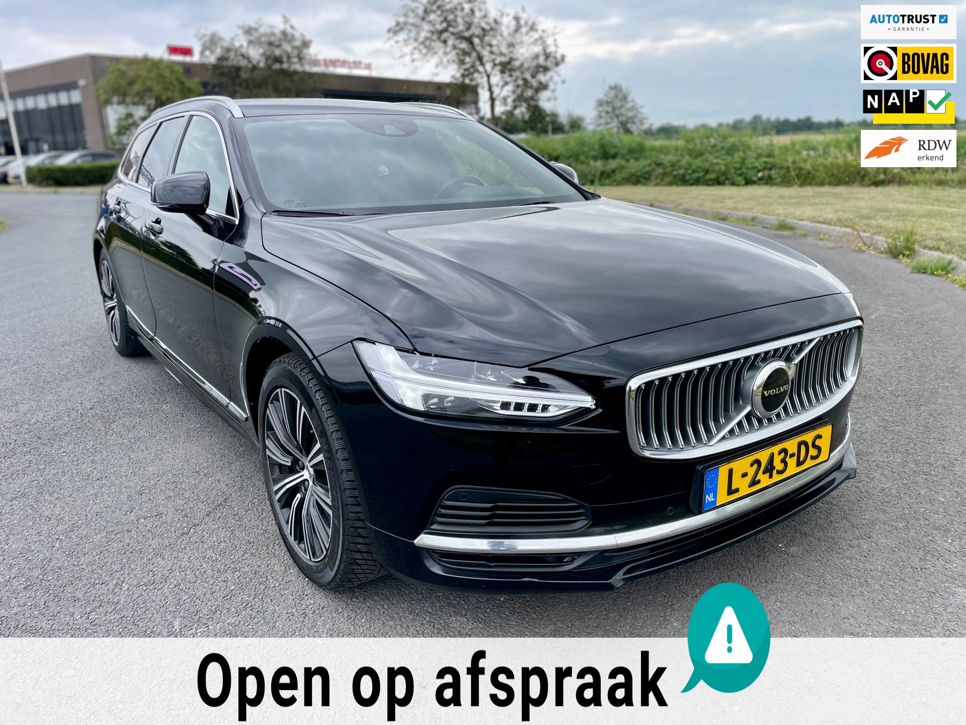 Volvo V90 2.0 T6 AWD Business Pro, Trekhaak, Acc, Cam, Pdc, Leder, Stoel-/stuurverw, 1e eig afk, Geen import, Nap, Dealer oh!