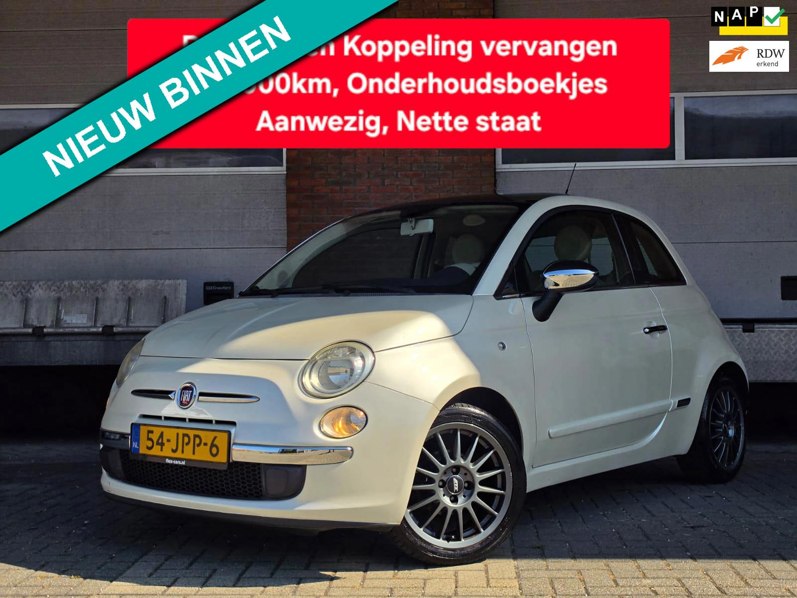 Fiat 500 1.2 Lounge|Panoramadak|DB-riem vervangen|Koppeling vervangen|Onderhoudsboekjes|NL-Auto