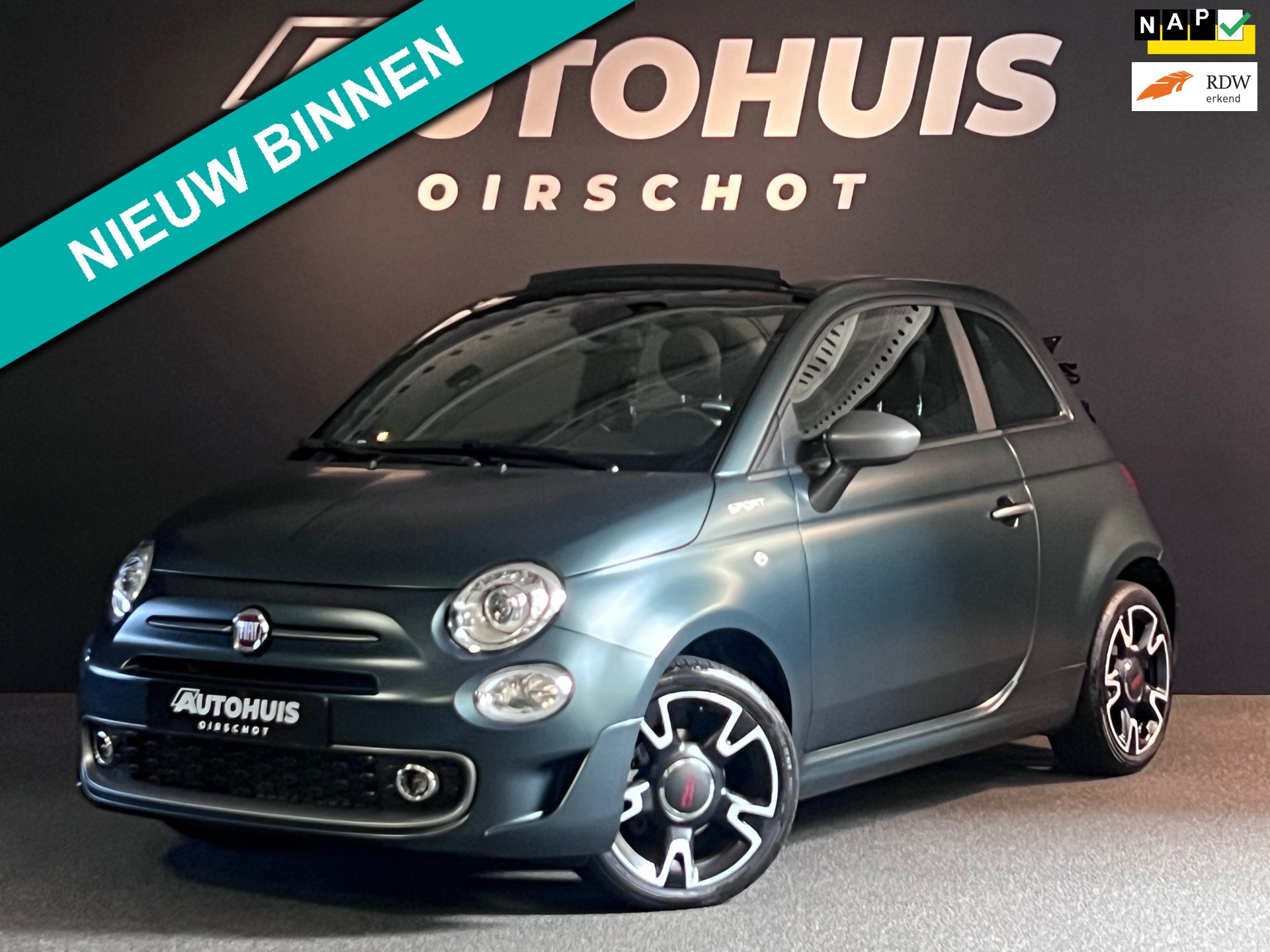 Fiat 500 C 1.0 Hybrid Sport Matt groen/ Beats Audio/ Carplay/ DAB+/ Cruise Control
