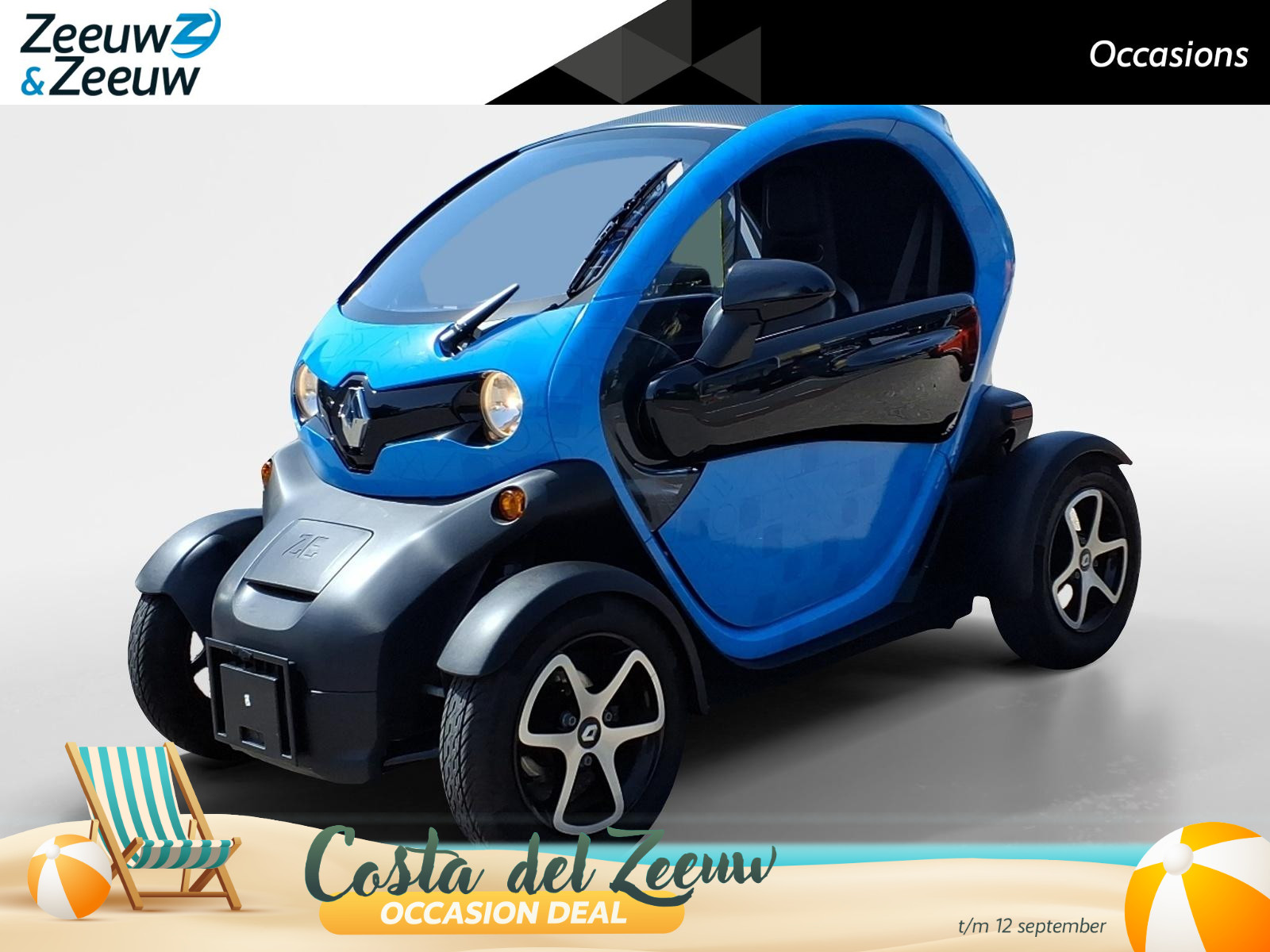 Renault Twizy Intens 80 duo uitvoering voor 2 personen | slechts 2048 KM | koopaccu | LM velgen | blauwe wrap auto is zwart metallic Twizy Intens 80