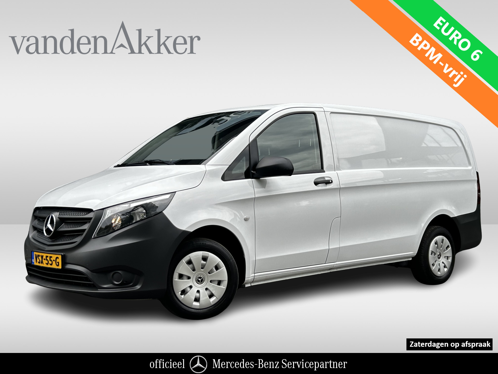 Vito 110 CDI L2 Lang RWD · € 399,- p/mnd · Airco · Achterklep · 12 mnd Garantie · 2.000kg · Bank · Radio · CV · Betimmering · Wieldoppen